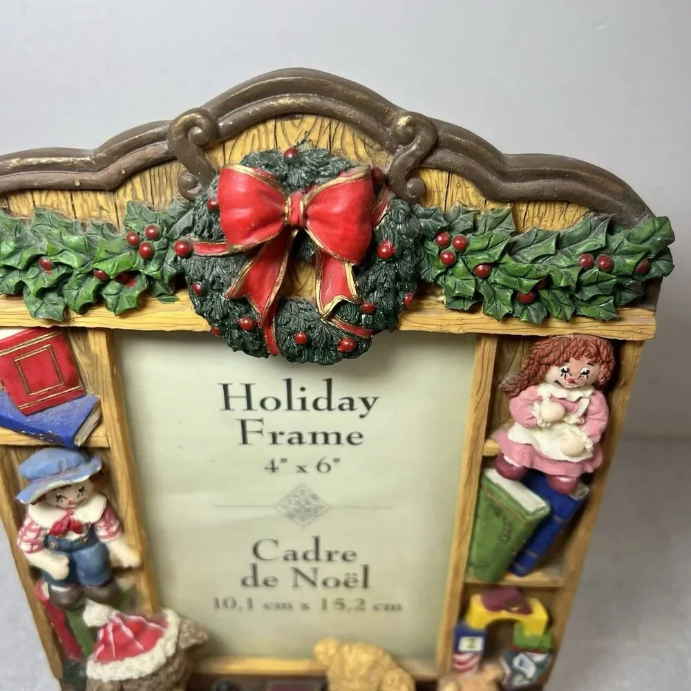 Vnt Raggedy Ann Christmas Holiday Tradition Photo Frame Bears Resin 4x6 Photo
